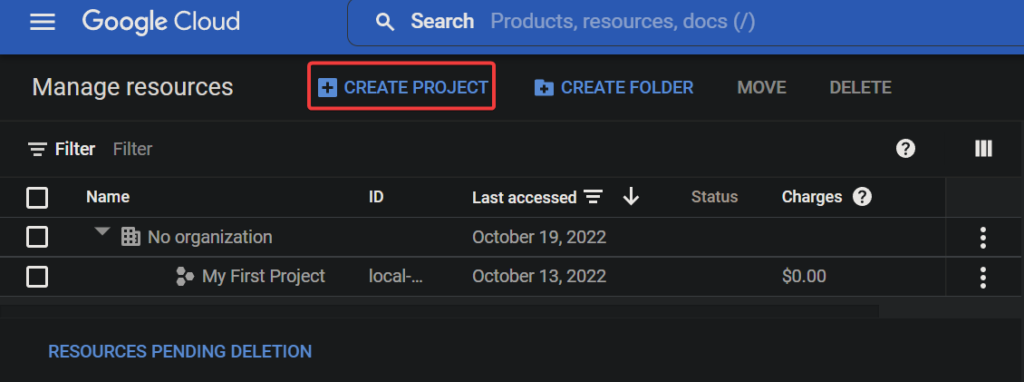 Creating a new Google Cloud project