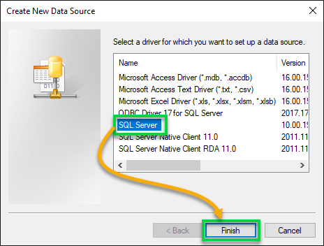 Selecting SQL Server driver