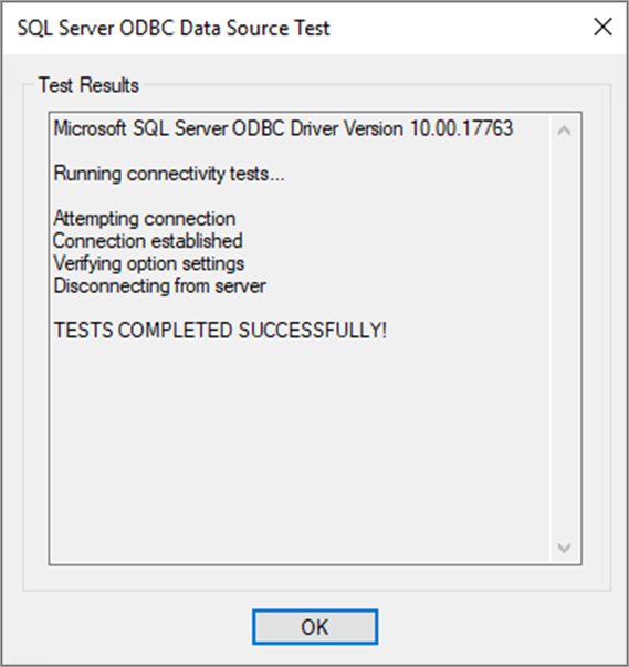 Verifying testing the data source completed