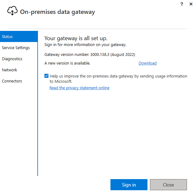 Signing in to On-premises data gateway