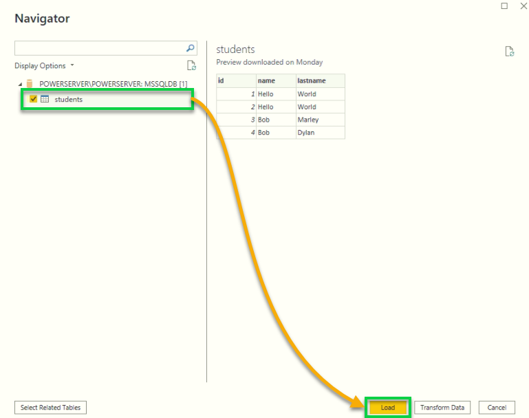 Loading data from the database