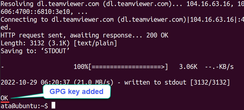 Adding the TeamViewer’s GPG key