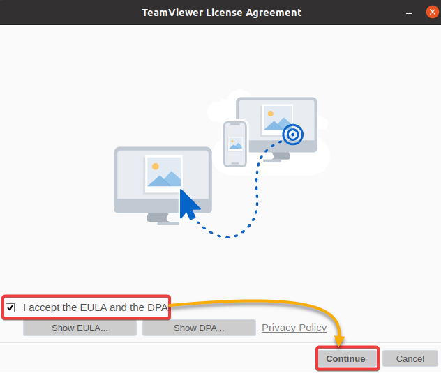 Tick the checkbox next to I accept the EULA and the DPA