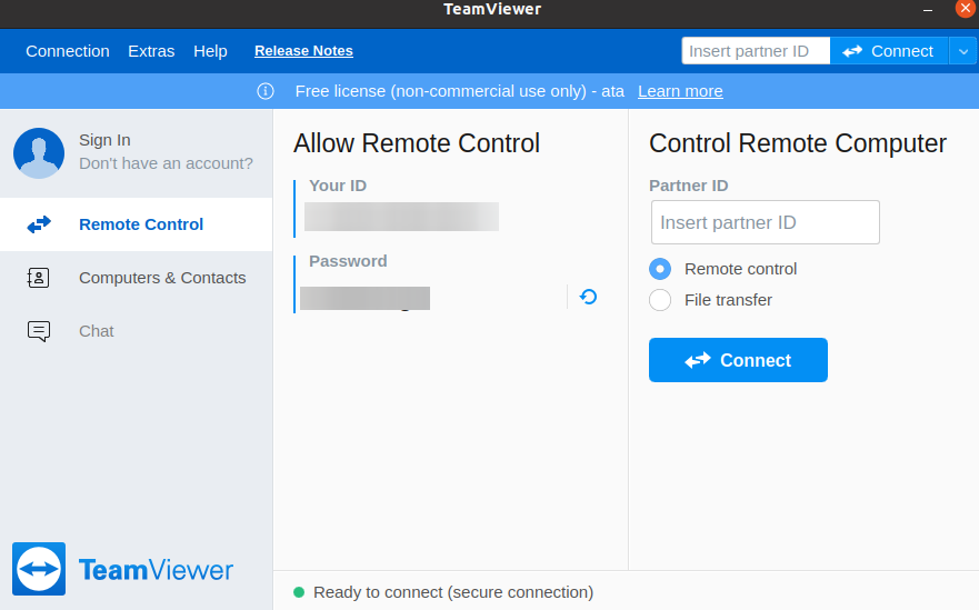 Viewing the TeamViewer main interface