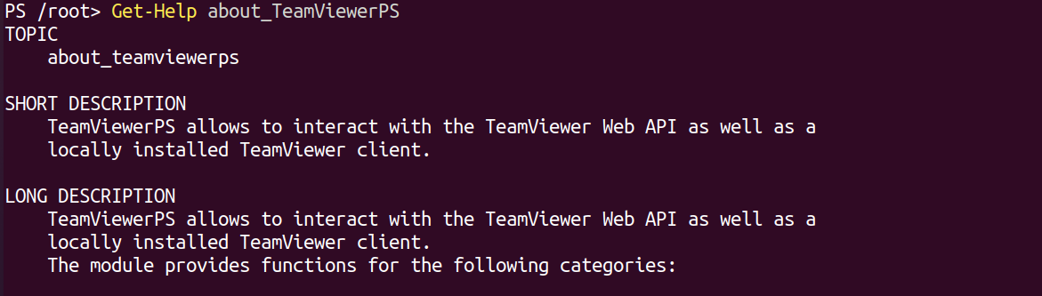 Viewing information about the TeamViewerPS module