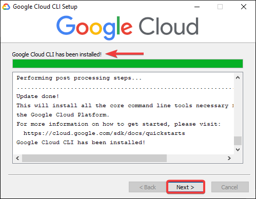 Confirming gcloud CLI has been installed
