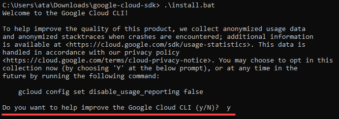 Opting in/out of Google data collecting.