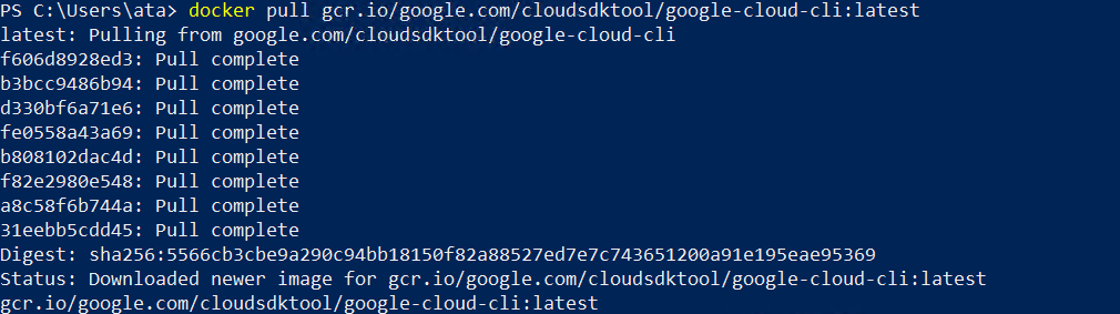 Pulling the latest version of the gcloud CLI Docker image