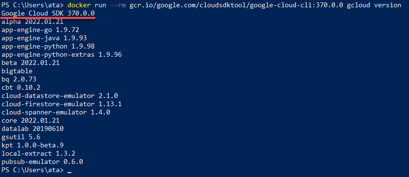 Verifying the specific gcloud CLI version installation