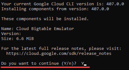 Installing the Cloud Bigtable Emulator component