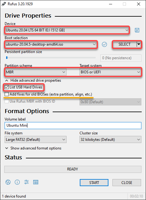 Configuring the drive properties