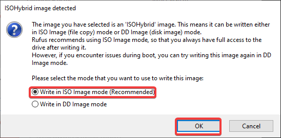 Selecting the ISO image mode