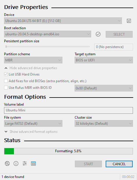 Viewing the formatting progress 