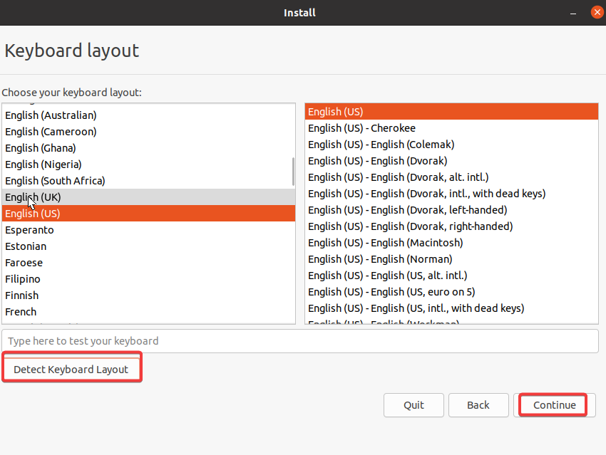 Selecting your keyboard layout