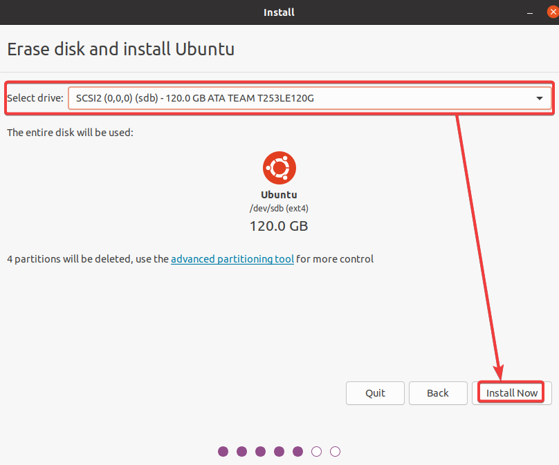 Selecting the installation drive