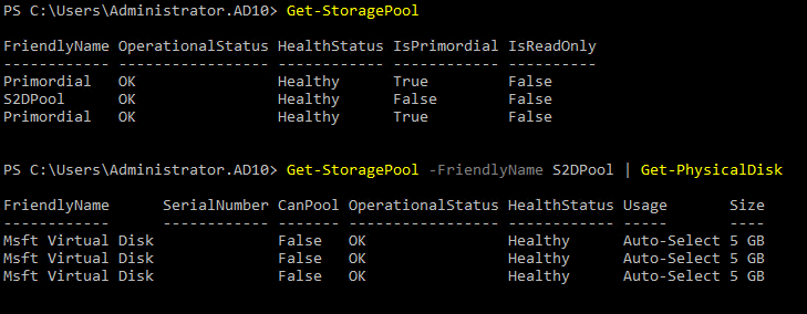 Creating a new S2D storage spaces pool