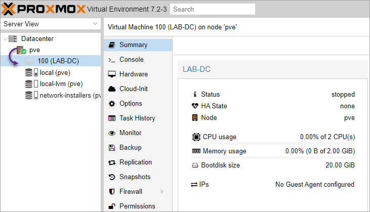 Viewing the VM options