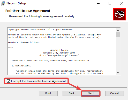 Accepting the license agreement