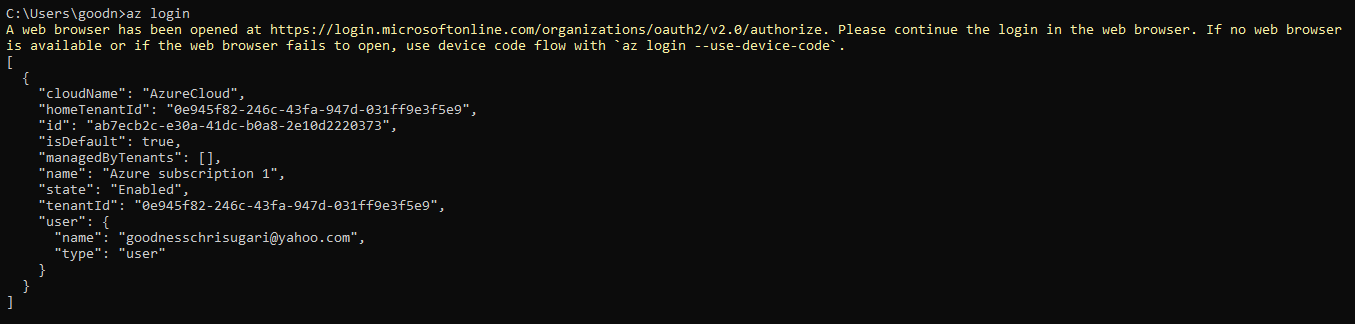 Logging in to Azure via Azure CLI 