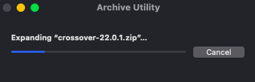 Unzipping the Crossover for Mac download file