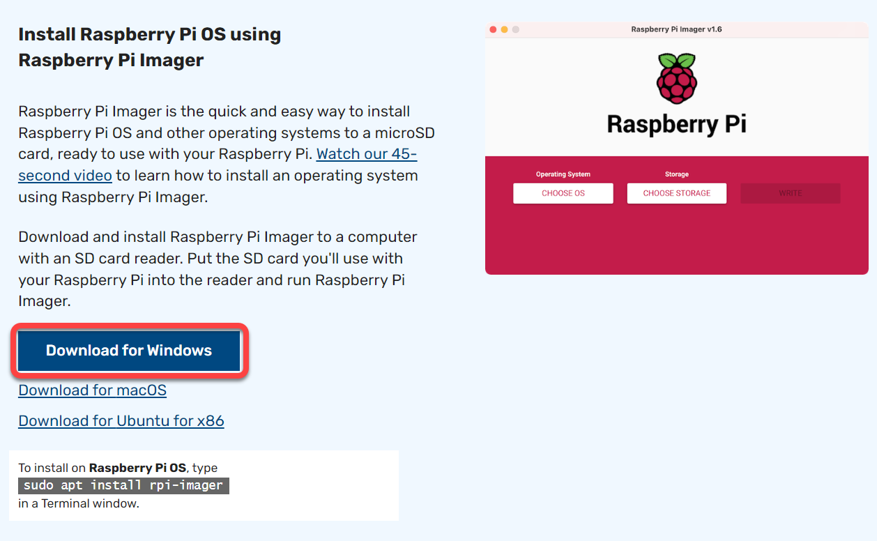 Downloading Raspberry Pi for Windows