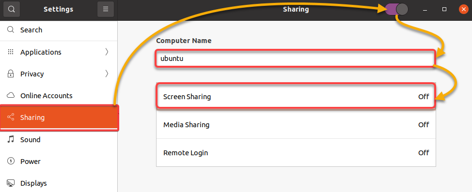 Enabling screen sharing