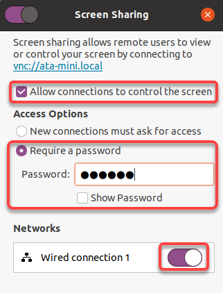 Configuring screen sharing