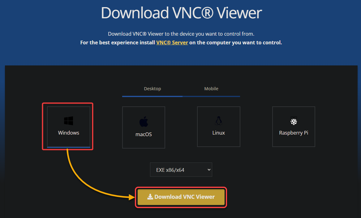 Downloading VNC Viewer’s installer for Windows