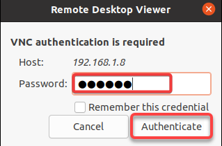 Authenticating the VNC connection