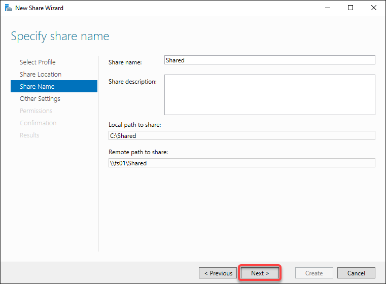 Keeping the default share name settings