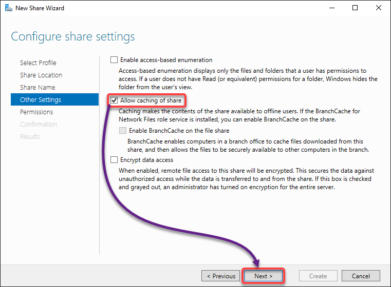 Allowing caching of share