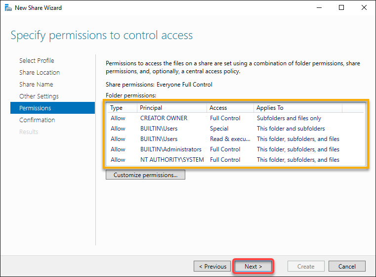 Keeping default permissions