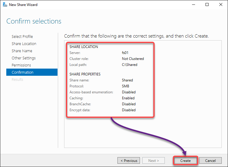 Creating the file share