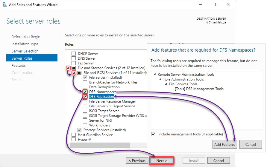 Choosing roles and features to install