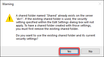Confirming keeping the existing shared folder