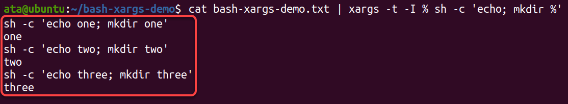 Viewing verbose output of the xargs command
