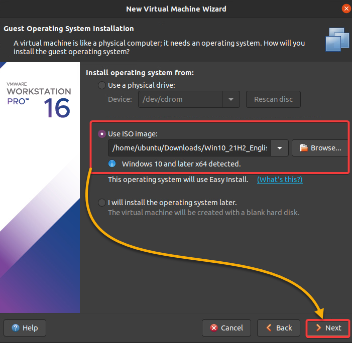 Selecting the ISO image file