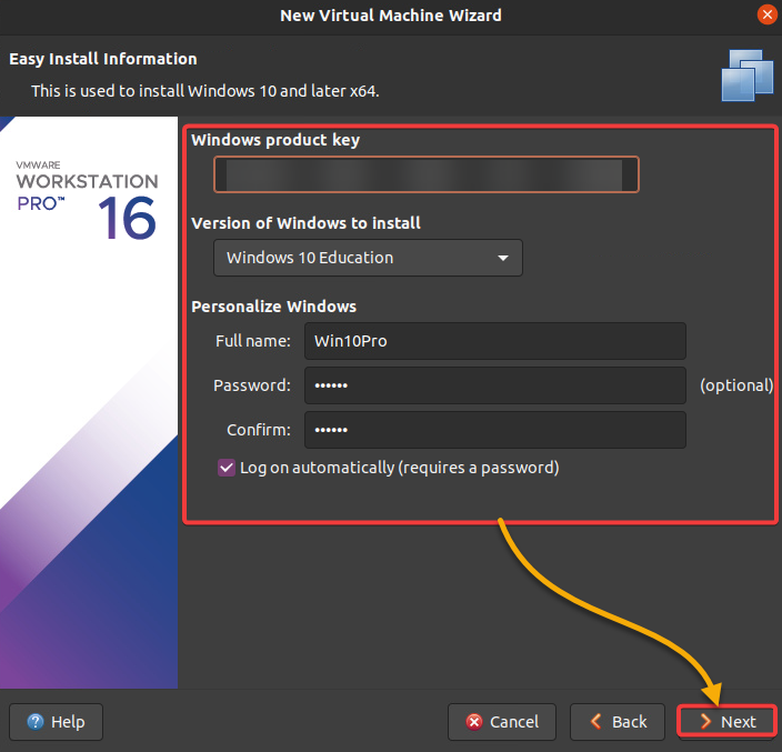 Configuring the Windows install information