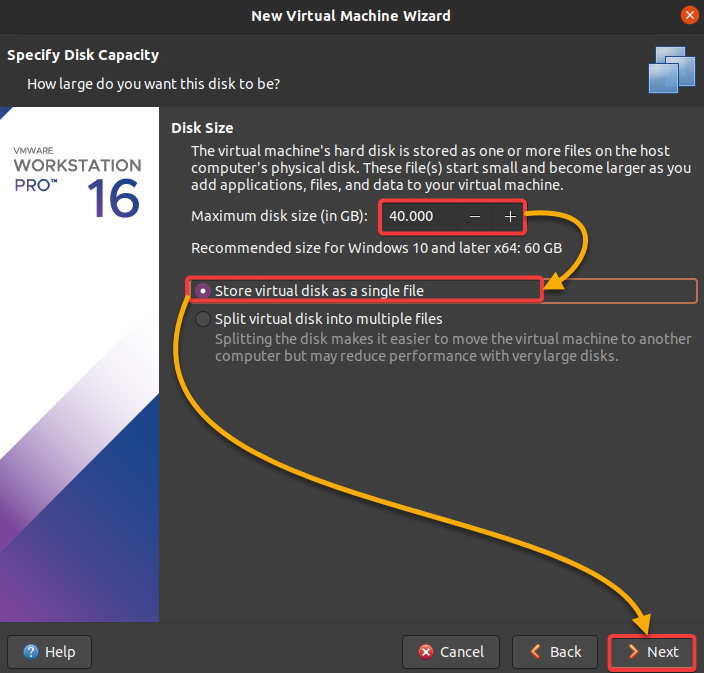 Configuring VM disk size