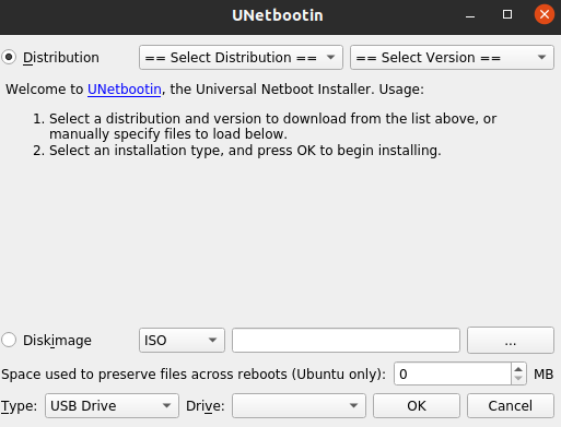 Launching UNetbootin