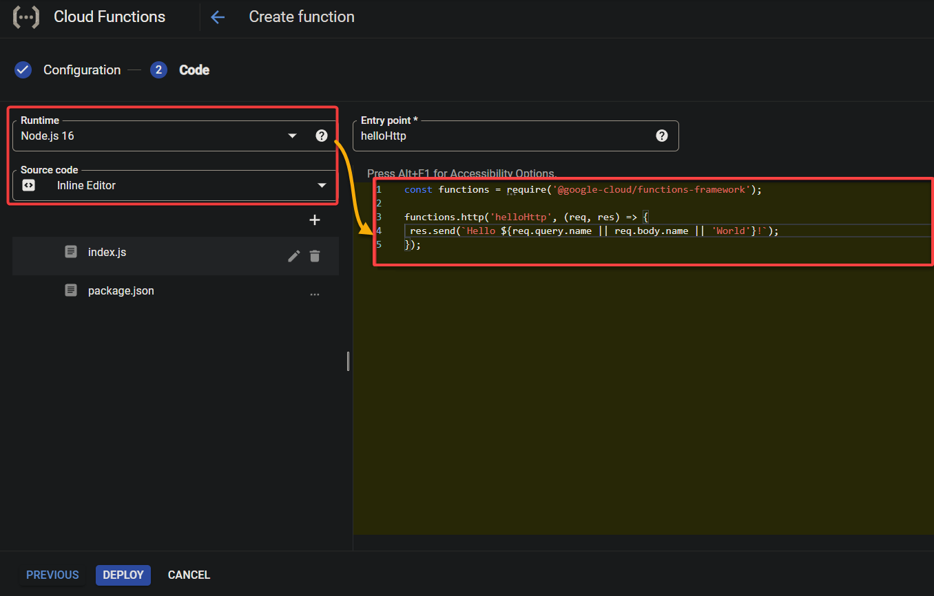 Configuring code and runtime