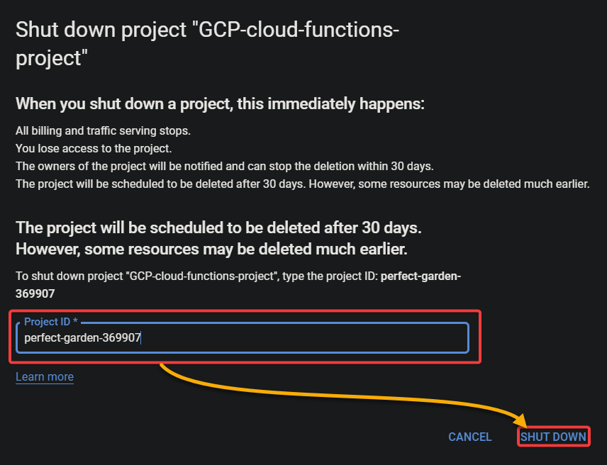 Confirming GCP project deletion