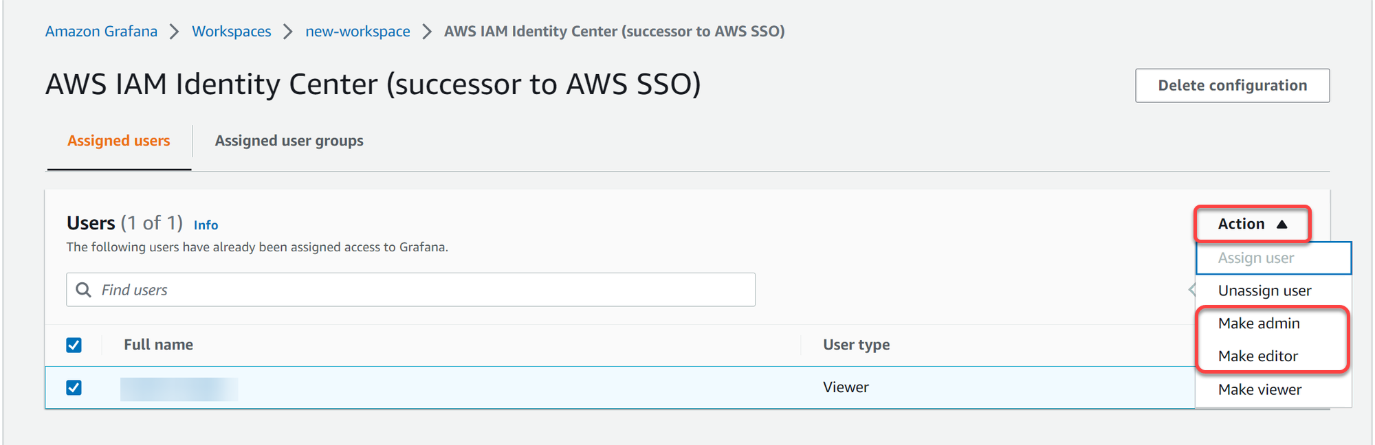 Viewing permission type for the assigned user