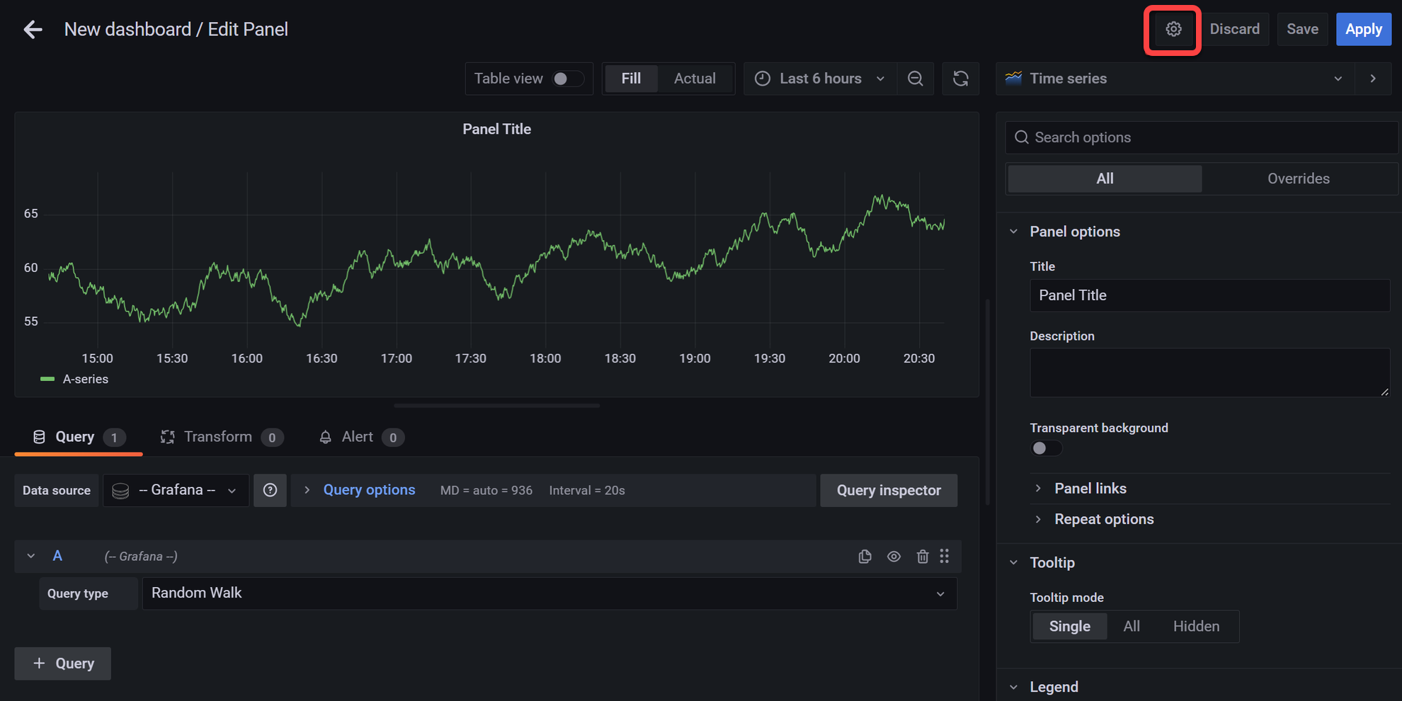 Accessing the dashboard settings