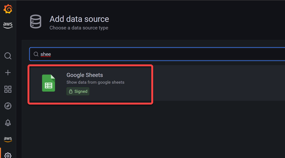 Choosing Google Sheets as a data source
