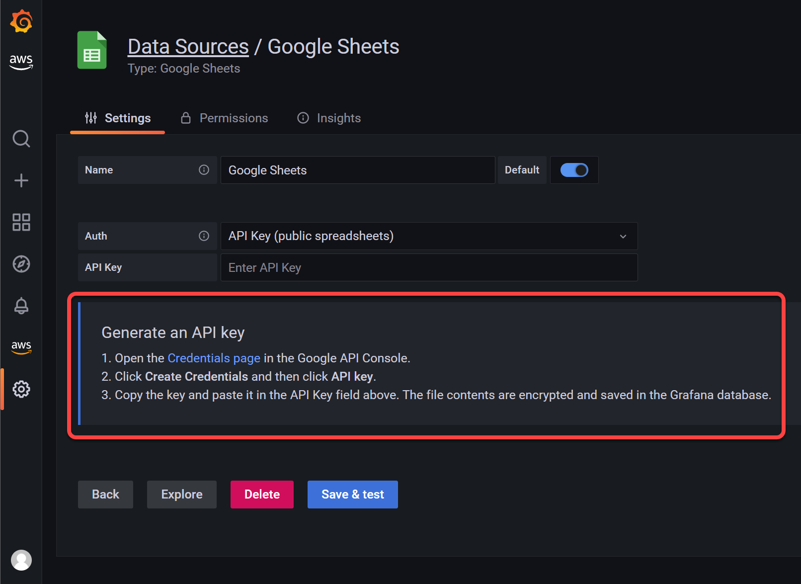 Configuring Google Sheets as a data source