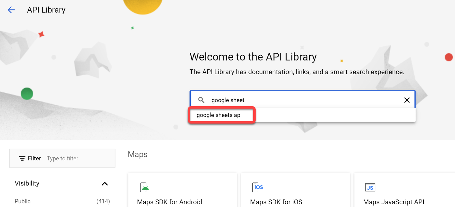 Searching for Google Sheets API