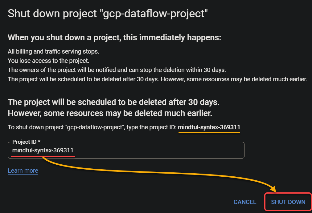 Confirming project deletion