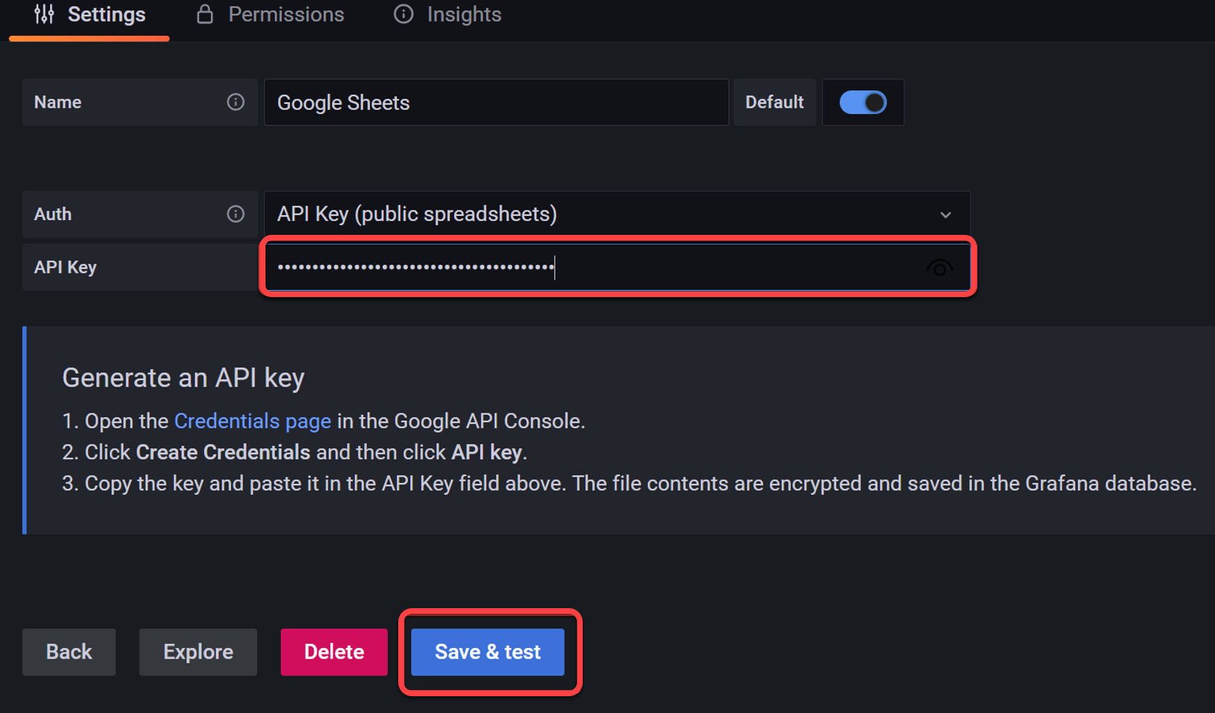 Setting Google Sheets data source on AWS Grafana 