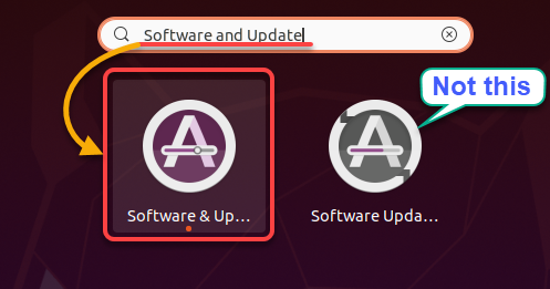 Opening the Software and Update app